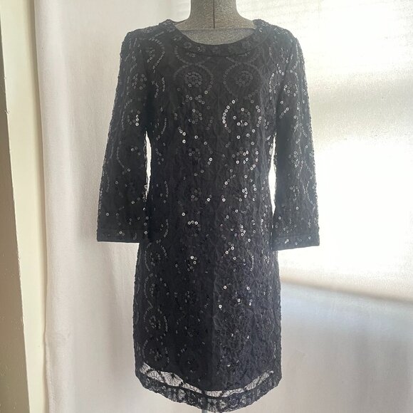 Tory Burch lace/sequin three-quarter sleeve little black dress - Picture 1 of 9